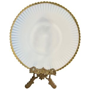 Vintage Petalware Monax Dinner Plate by MacBeth Evans, Gold Rim Opal White Glass
